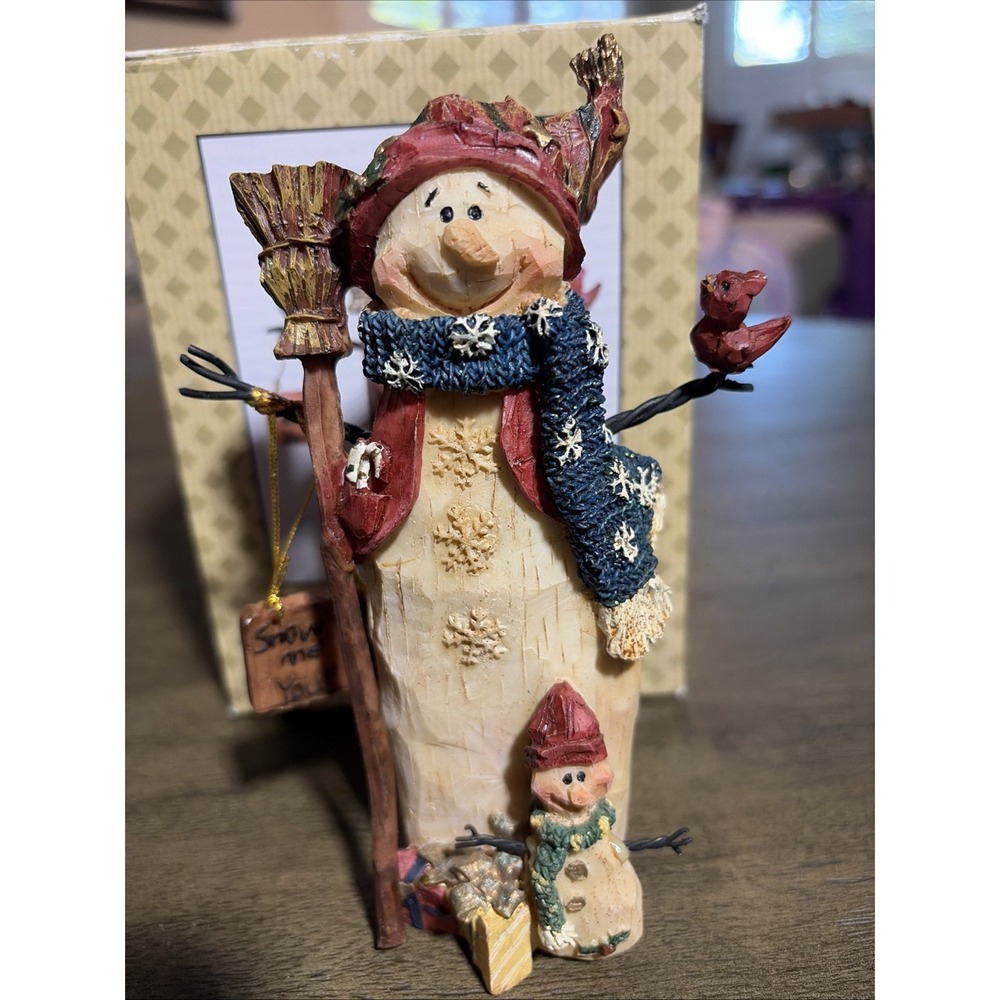 Vtg Kmart Country Cottage Snowmen Figurine Resin Christmas In Box 7"